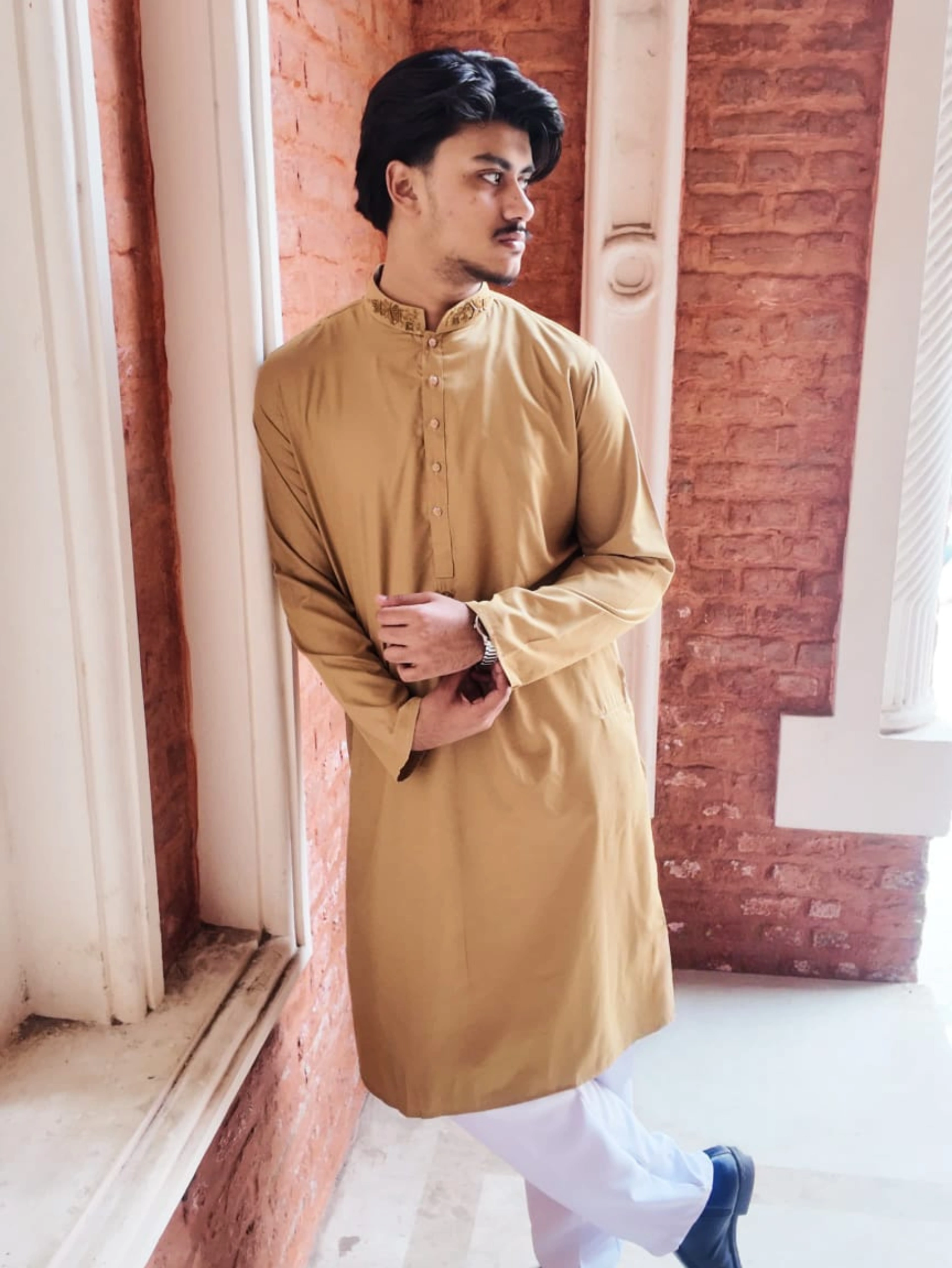 Dark Chocolate Brown embroidery Slim Fit Punjabi